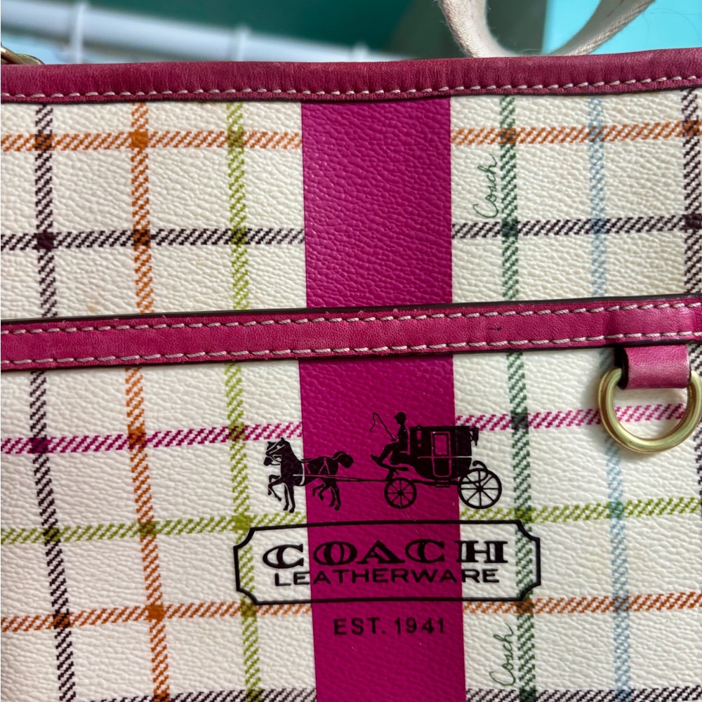 Coach Fuchsia and Cream Plaid Crossbody Bag - Picture 2 of 4